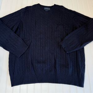 Davis & Squire 100% 2 Ply Cashmere Men’s Navy Blue Cable Knit Sweater XL